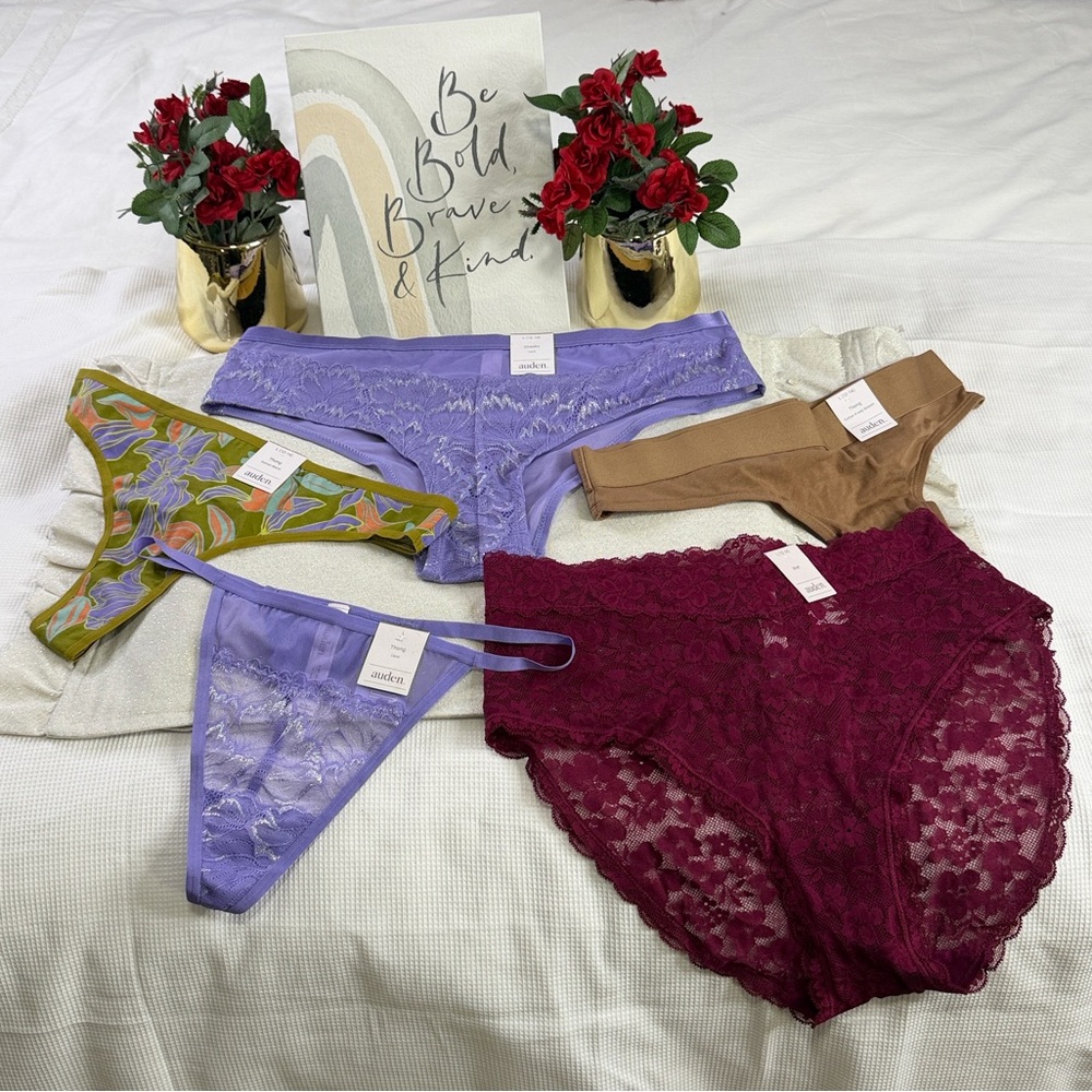 Five Auden Women's Lace Panties Set - Purple, Burgundy, Tan, Green